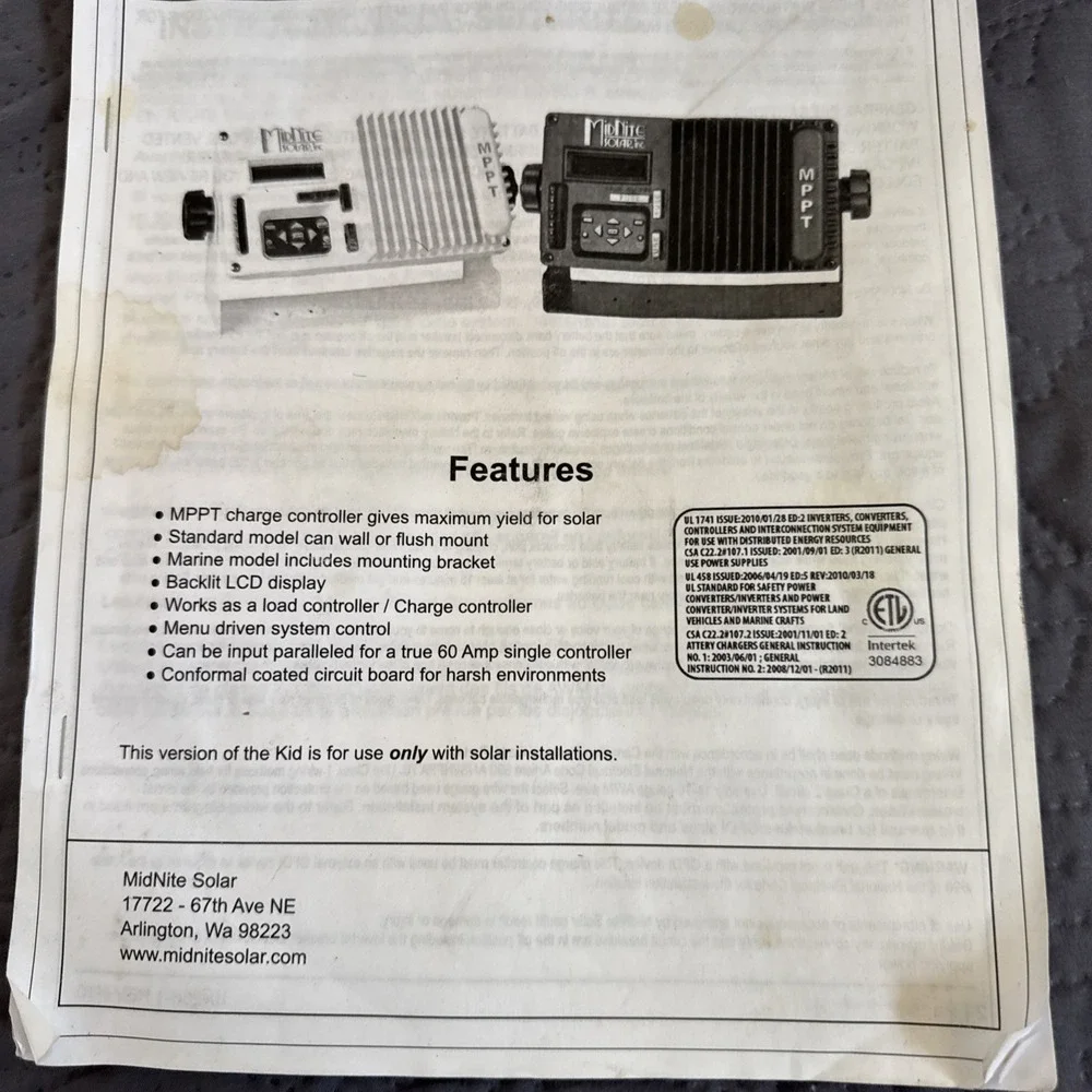 Midnite Solar Kid BLACK 150 MPPT Charge Controller Regulator 150V 30A USA NEW